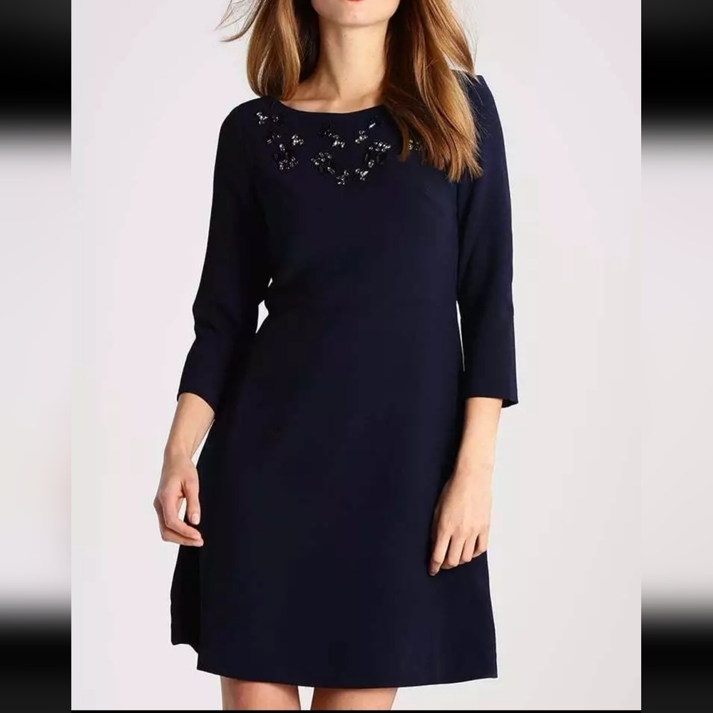 Banana Republic Embellished Crepe Shift Lined Dress, Navy Size 4